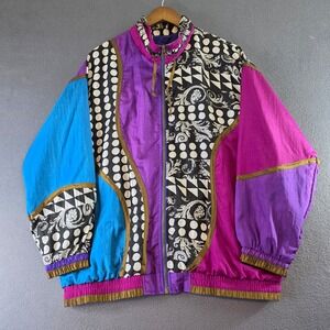 Lady Lavon 1X Vtg 90s Colorblock Windbreaker Jacket Purple Pink Blue Polka Dot